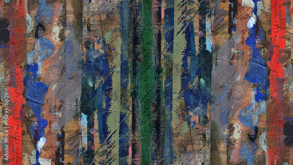 Abstract painting on craft wood paper with brushstrokes of different colors. Illustration for background Abstract painting on craft wood paper with brushstrokes of different colors. Illustration for background