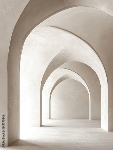 Elegant minimalist architecture with arched ceilings and soft lighting