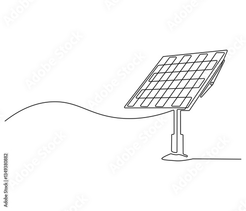 Continuous one line drawing of solar panel. Single line drawing illustration of renewable energy solar panel. Green energy concept vector art. Doodle line illustration.