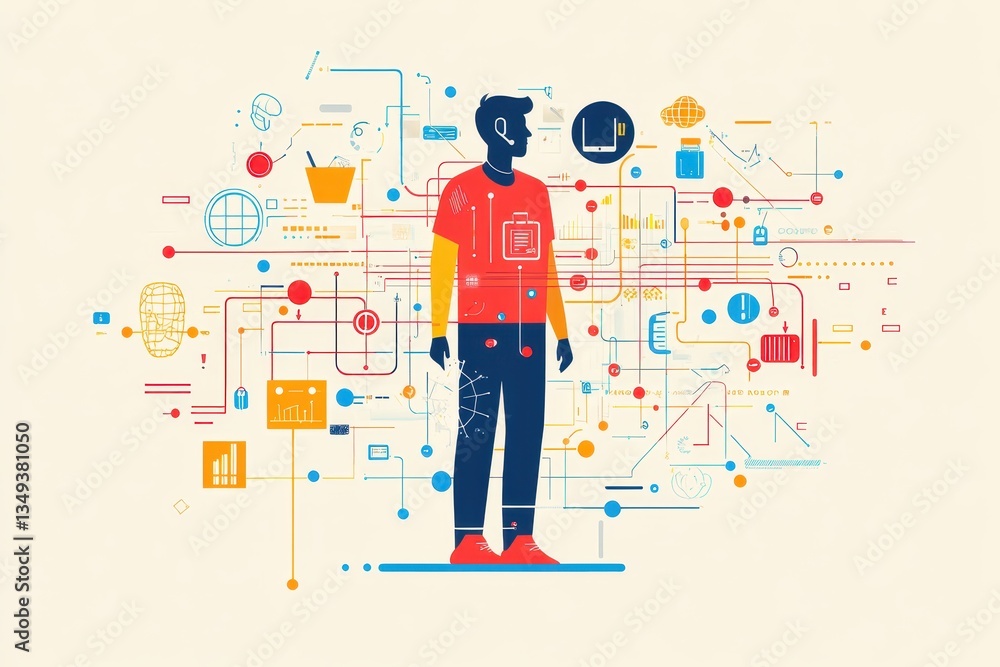 Abstract Representation of Data Science and Technology with Human Figure Abstract Representation of Data Science and Technology with Human Figure