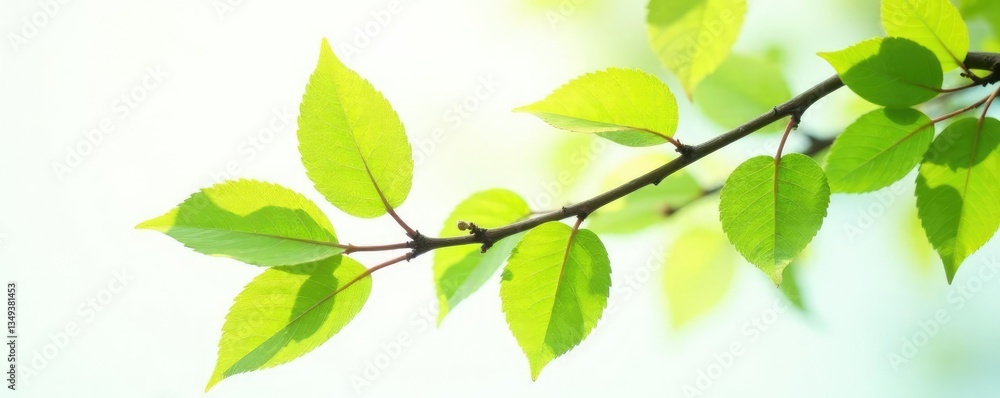 A few branches of a tree with leaves isolated in contrasting light, leafy, botanical, white A few branches of a tree with leaves isolated in contrasting light, leafy, botanical, white