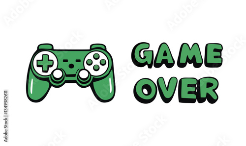 Game Over - Green Gaming Controller Illustration