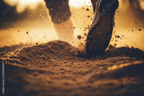 Runner in Sneakers Kicking Up Dust on Sunny Outdoor Trail