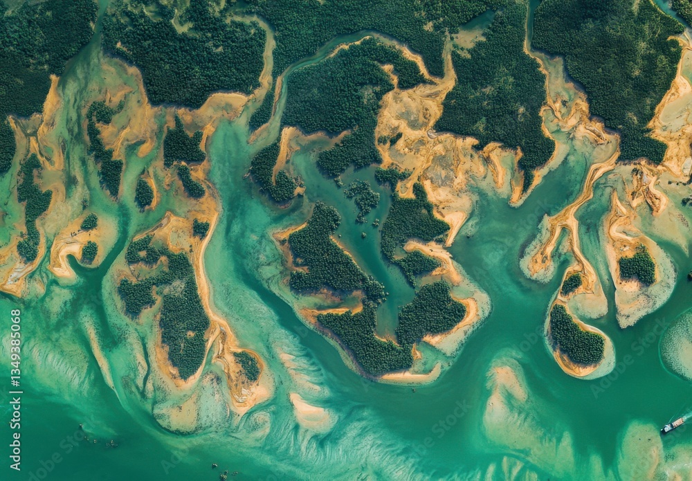 Fototapeta premium Aerial View of Coastal Marshlands and Waterways