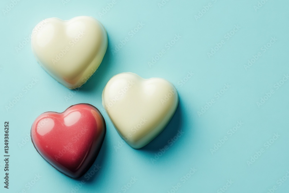 Heart-Shaped Chocolates on Blue Background Heart-Shaped Chocolates on Blue Background