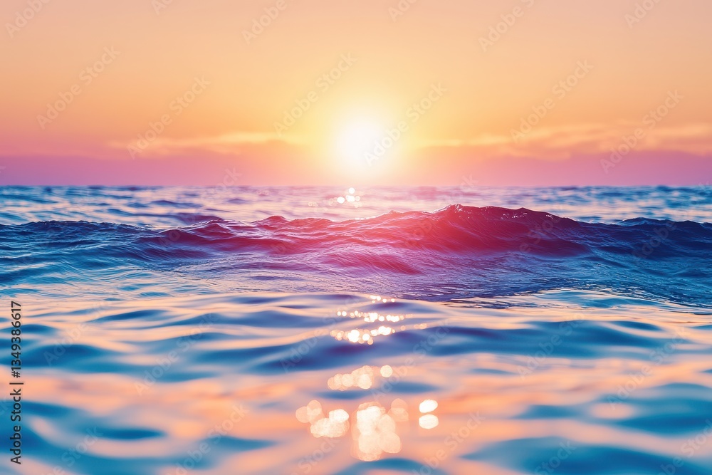 Tranquil Ocean Waves Under a Vibrant Sunset Glow Over Horizon Tranquil Ocean Waves Under a Vibrant Sunset Glow Over Horizon