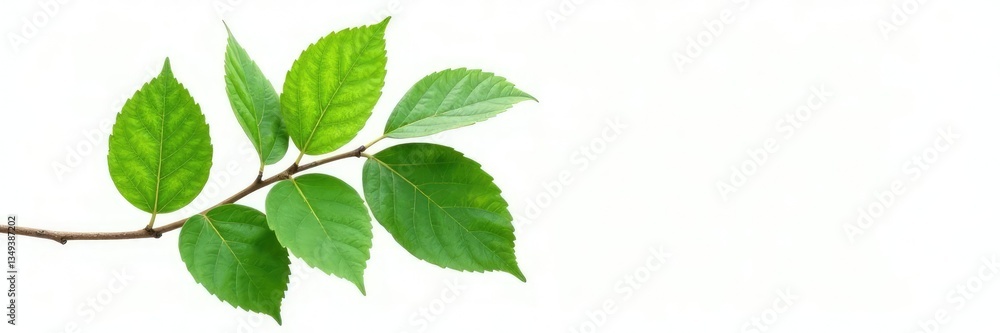 Obraz premium Large isolated leaves on a branch against white background, foliage, single leaf