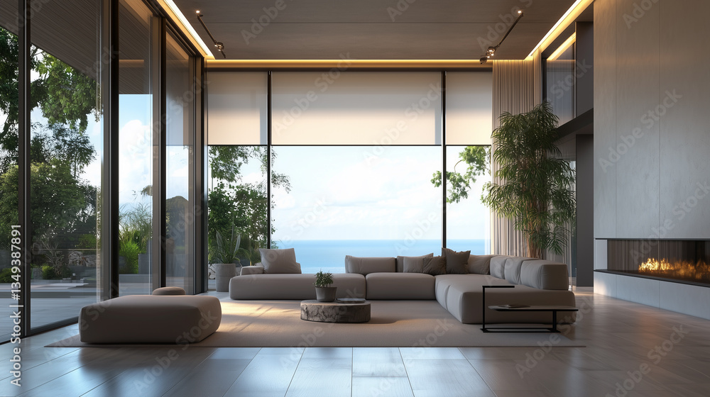 Fototapeta premium Smart home technology remotely automates appliances, controlling lighting, curtains, and security systems for comfort and convenience.