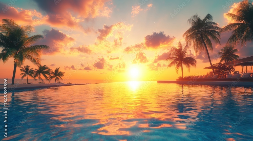 Digits Floating in Infinity Pool with Sunset Digits Floating in Infinity Pool with Sunset
