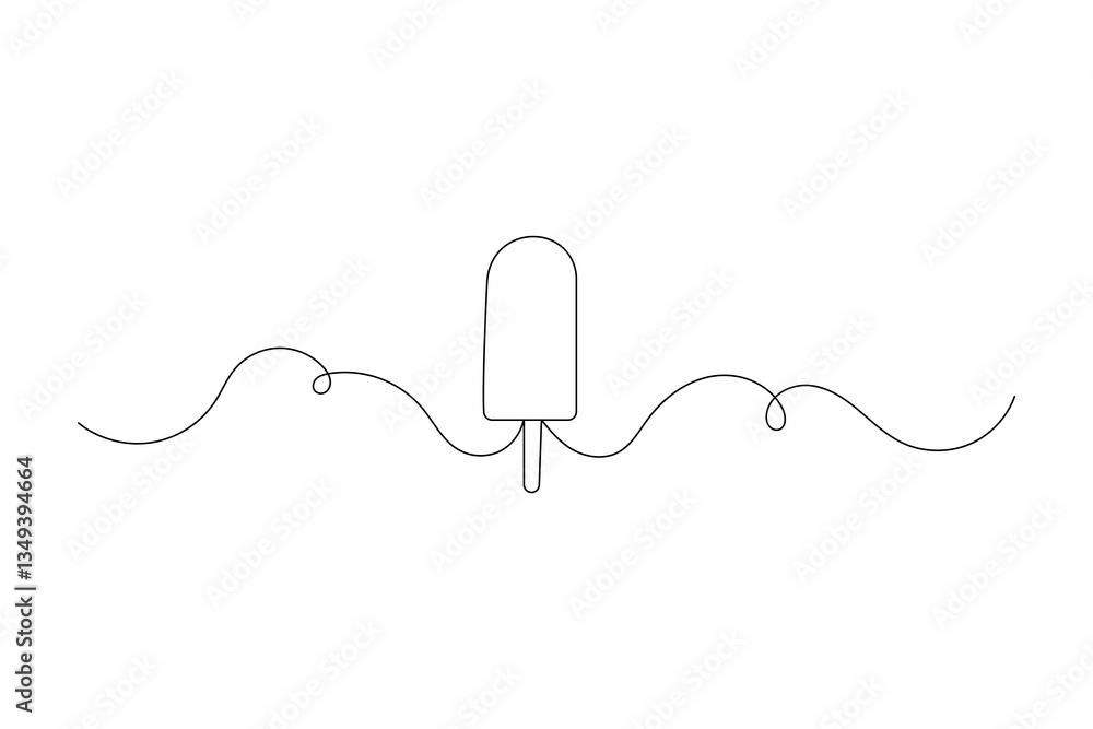 Obraz premium Ice cream one line drawing of minimalist vector icon with black and white background 