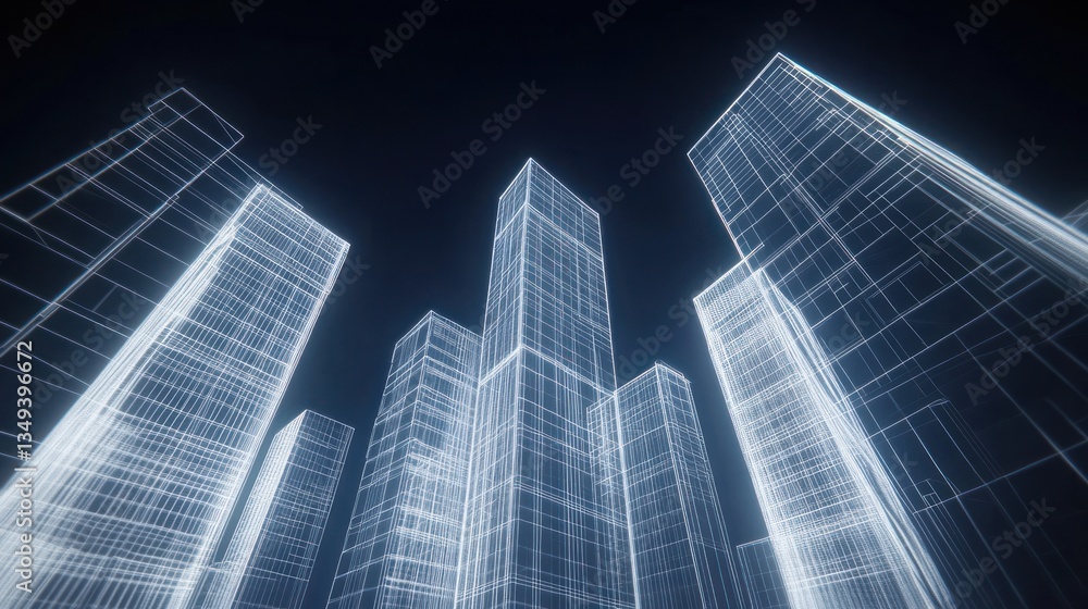 Digital city architecture, futuristic cityscape, night view, 3D model. Possible use Stock photo Digital city architecture, futuristic cityscape, night view, 3D model. Possible use Stock photo