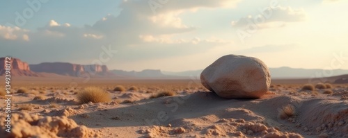 A solitary stone lies flat and still on a barren landscape, devoid of any life or color, flat, landscape, bleakness