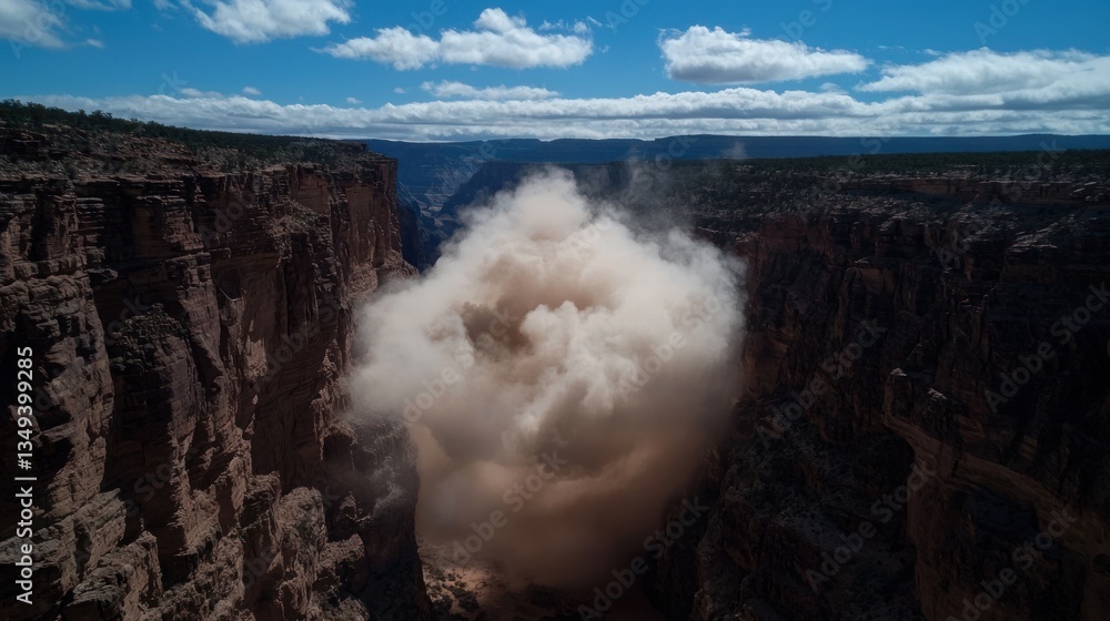 Fototapeta premium Grand Canyon rockfall dust cloud, dramatic landscape