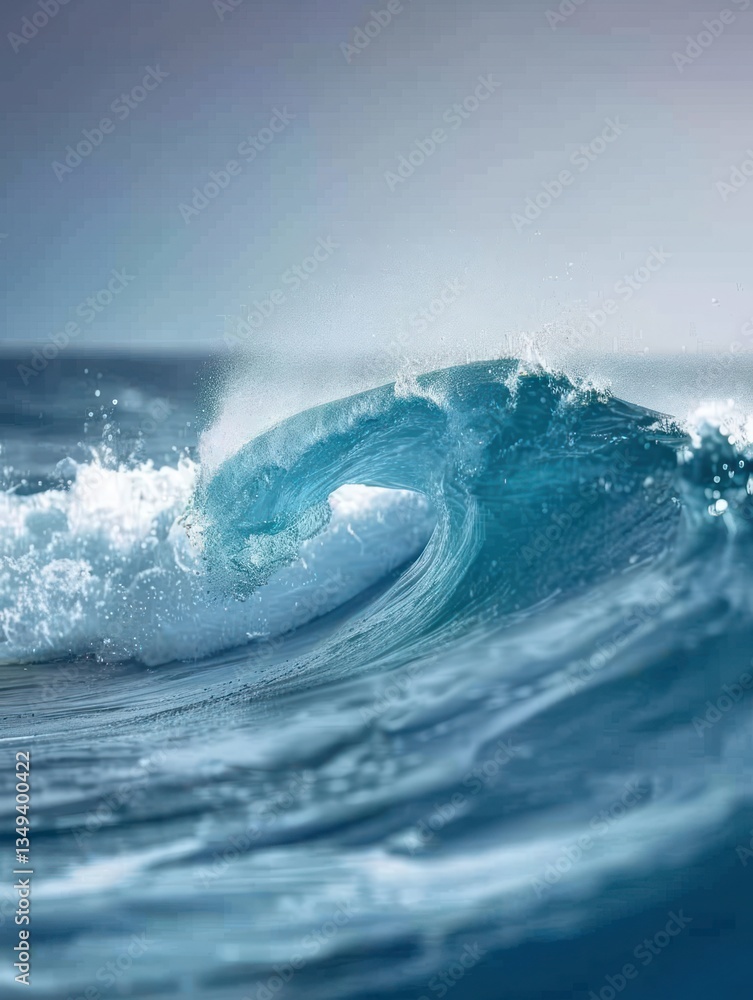 Gentle waves create foam in the blue ocean at dawn, bathed in soft light for a mesmerizing gradient Gentle waves create foam in the blue ocean at dawn, bathed in soft light for a mesmerizing gradient