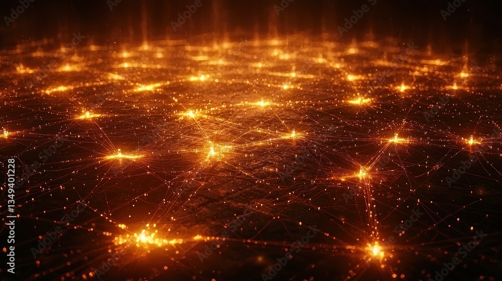 Fototapeta premium Networked city lights. Abstract urban glow