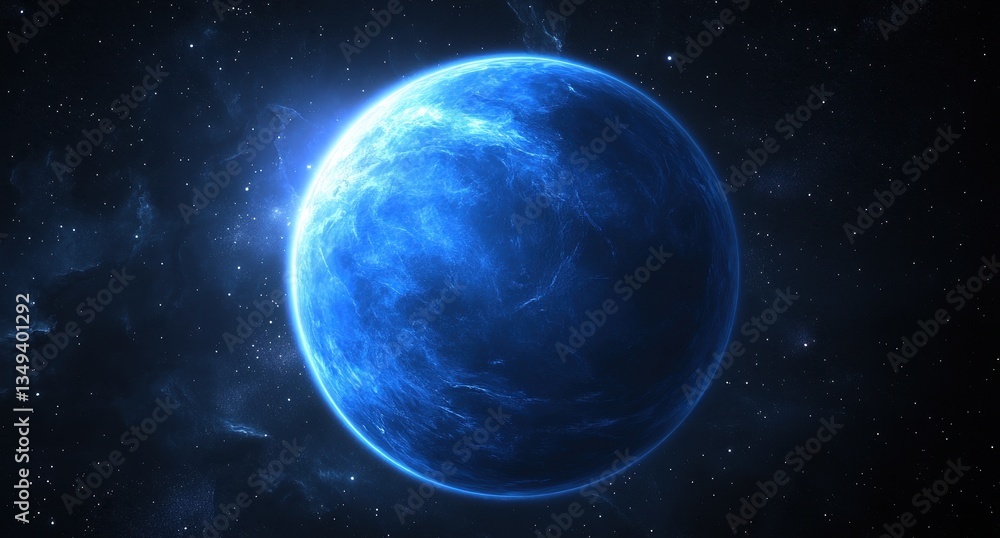 Fototapeta premium Glowing Blue Planet in Dark Space