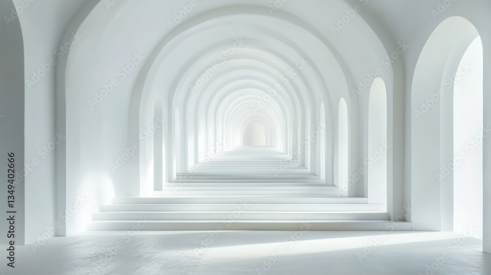 White Archway Corridor, Light & Space, Architectural Perspective, Interior, Empty, Pathway, Vision, Calm White Archway Corridor, Light & Space, Architectural Perspective, Interior, Empty, Pathway, Vision, Calm