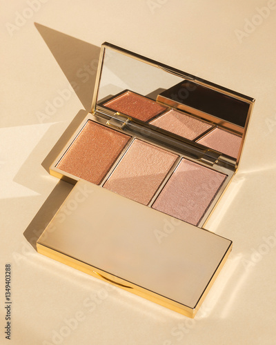 Gold highlighter makeup palette on gold background