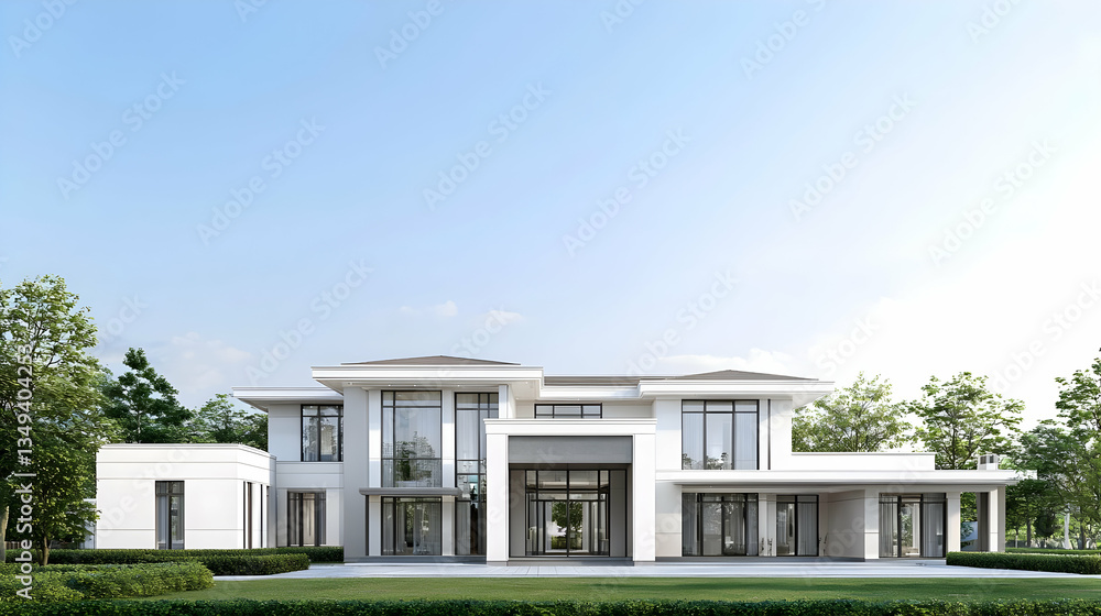 Modern White House Exterior With Lush Landscaping Modern White House Exterior With Lush Landscaping