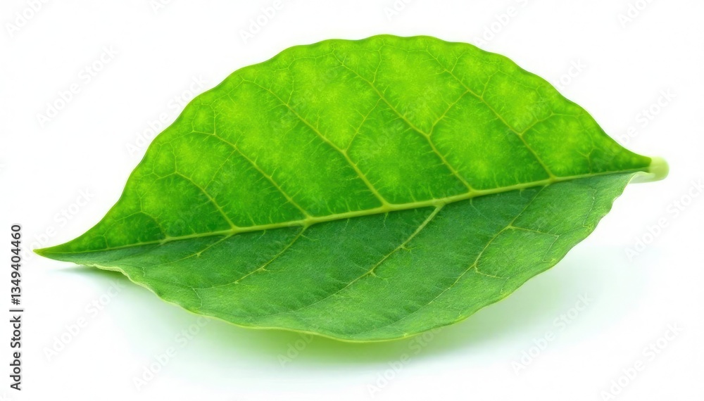 Obraz premium Large, leathery leaf with prominent midrib on isolated white background, white, isolated