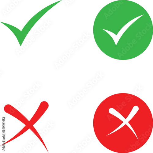 Minimalist Check Mark and Cross icon set vector