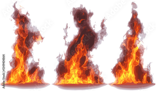 Fire vector shapes set, isolated flame art, flame design collection, burning vector shapes, fiery illustration, hot flame elements, dynamic fire shapes, vector fire art, flame graphics