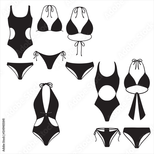set vector various swimsuit silhouettes