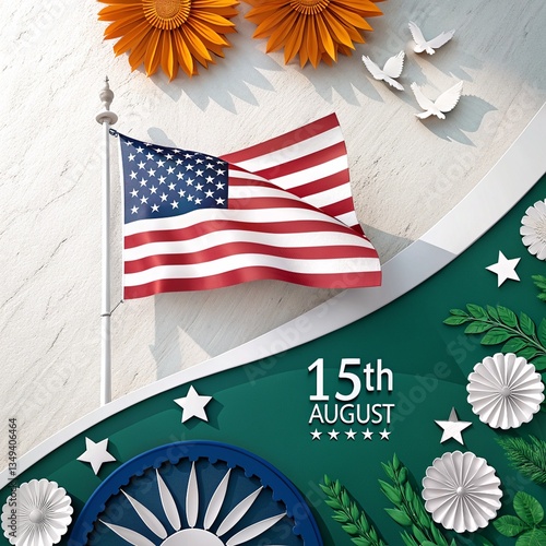 Wallpaper Mural 15th August Independence Day with USA and Indian Flags Theme Torontodigital.ca