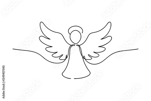 Single Line Drawing of a Cherubic Christmas Angel