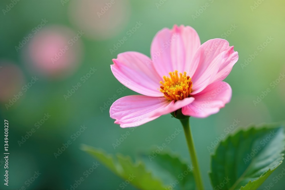single blooming flower in focus isolated white, leaves, petals single blooming flower in focus isolated white, leaves, petals