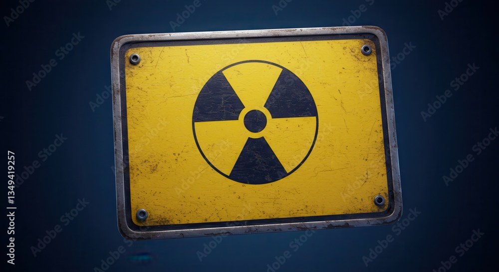 Obraz premium Warning Sign Depicting Radiation Symbol on Metal Plate with Texture