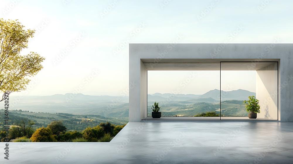 Fototapeta premium Modern concrete house with panoramic view
