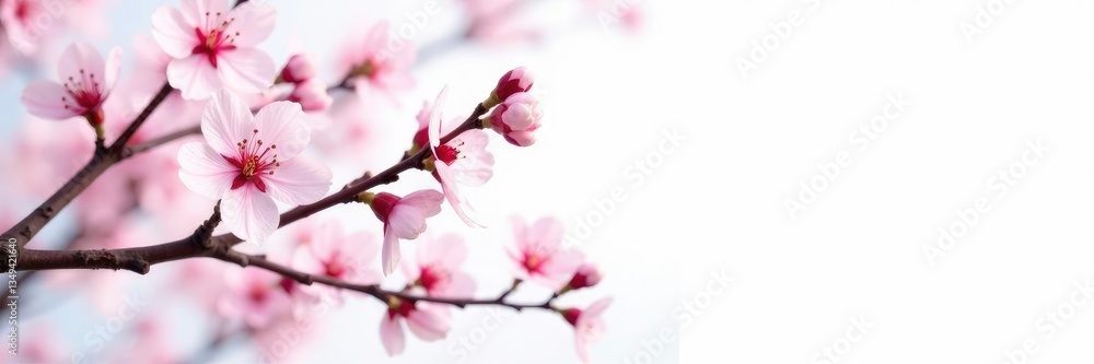 Delicate cherry blossom branches on white background, flowers, trees, foliage Delicate cherry blossom branches on white background, flowers, trees, foliage