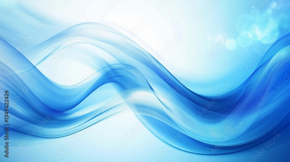Fototapeta premium Elegant, flowing blue abstract design with soft waves and subtle light beams, creating a serene and tranquil visual effect, perfect for backgrounds and creative projects.