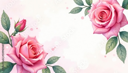 Delicate watercolor roses & leaves, blush pink hues, art, wall
