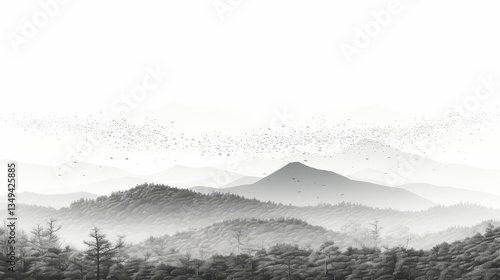 Abstract dotted mountain range on a white background with grunge pointillism texture