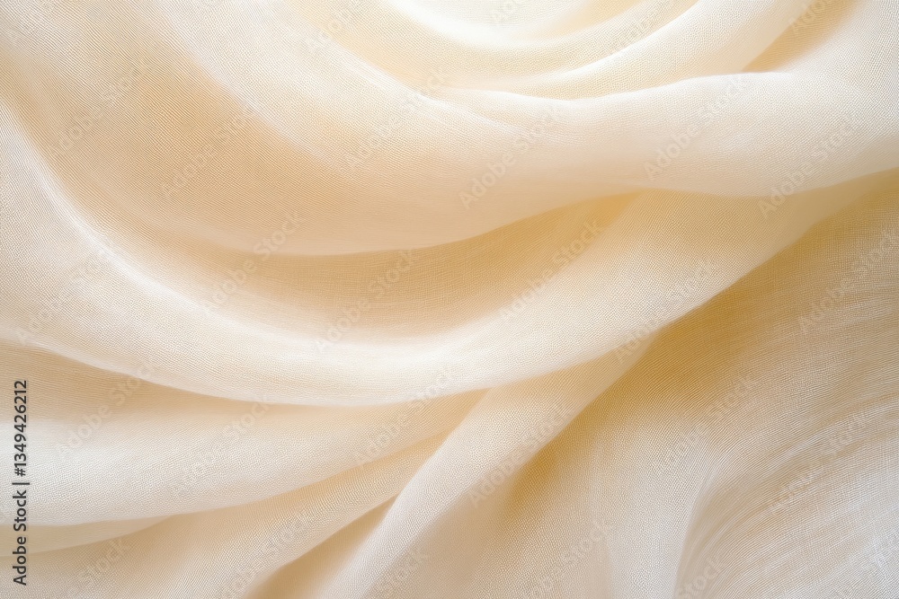 Delicate, flowing, cream-colored fabric drapes gracefully. Soft, smooth folds and subtle light catches the surface creating a luminous effect Delicate, flowing, cream-colored fabric drapes gracefully. Soft, smooth folds and subtle light catches the surface creating a luminous effect
