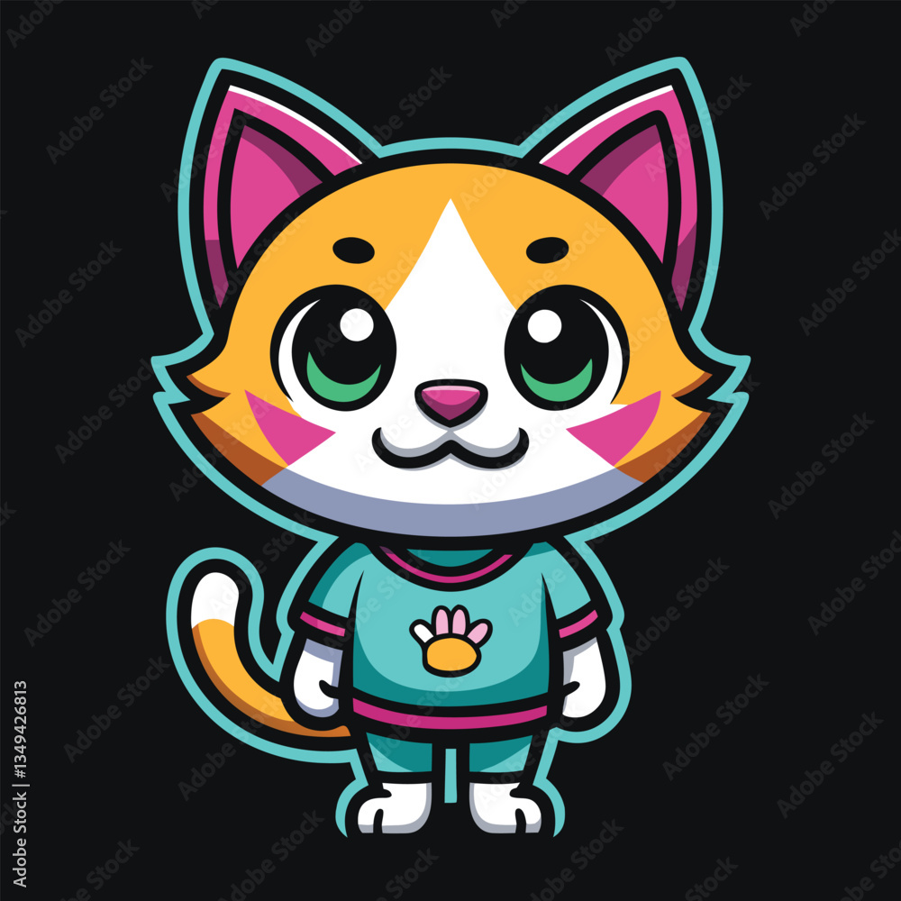 Cute Cartoon Cat with Big Eyes and Smiling Face Cute Cartoon Cat with Big Eyes and Smiling Face