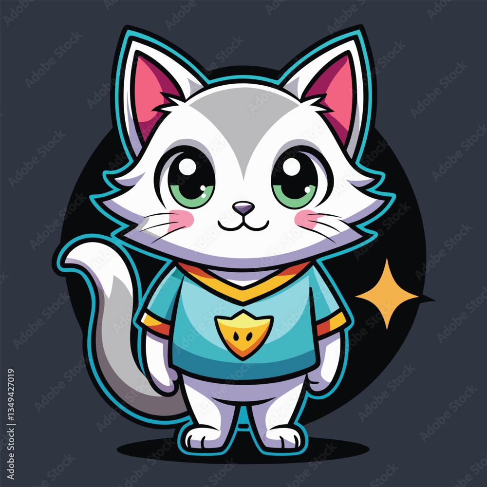 Cute Cartoon Cat with Big Eyes and Smiling Face Cute Cartoon Cat with Big Eyes and Smiling Face