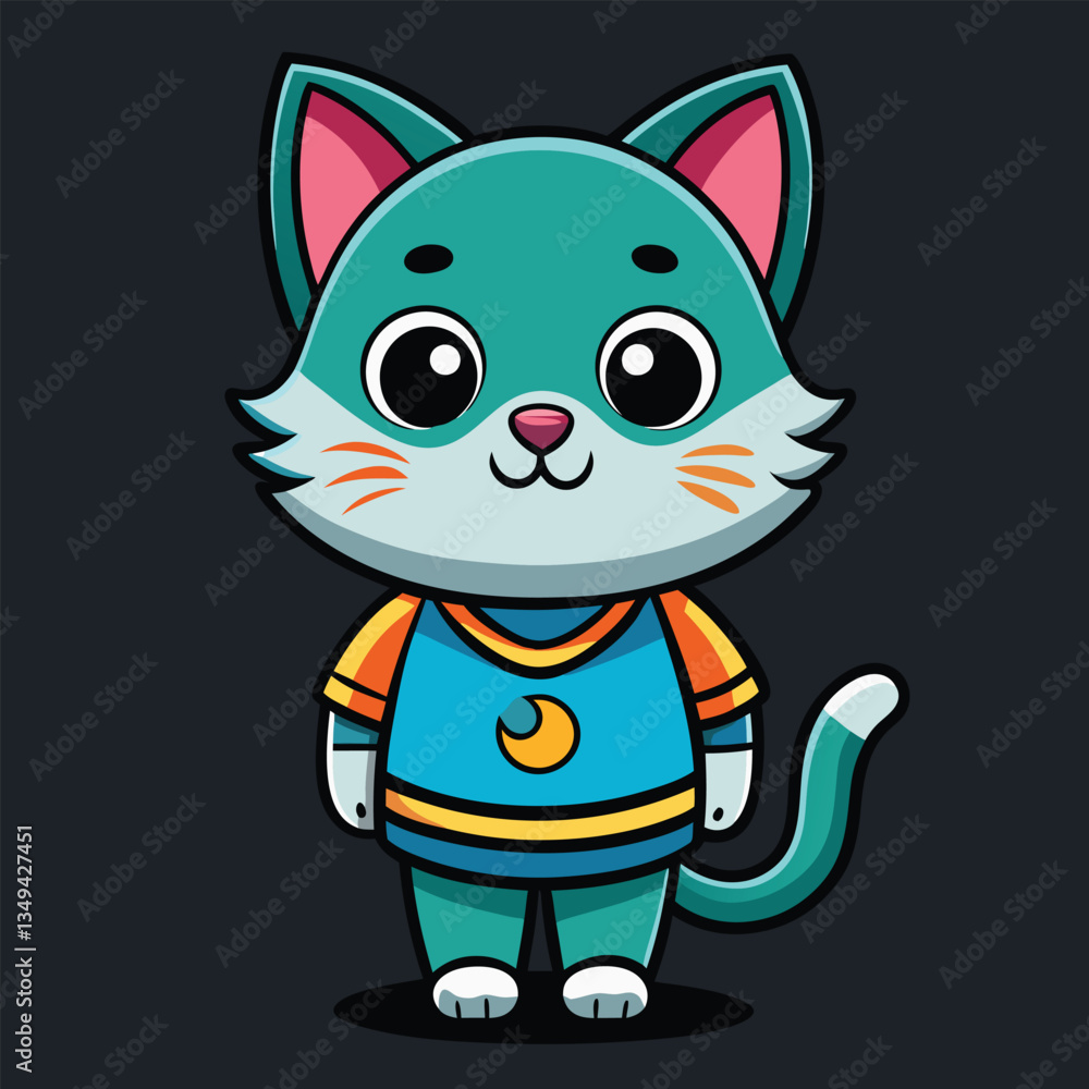Cute Cartoon Cat with Big Eyes and Smiling Face Cute Cartoon Cat with Big Eyes and Smiling Face