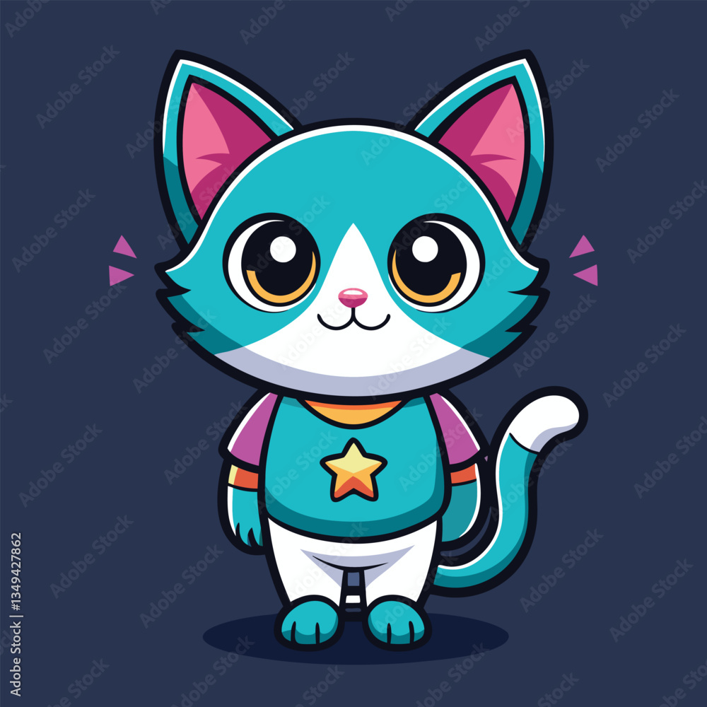 Cute Cartoon Cat with Big Eyes and Smiling Face Cute Cartoon Cat with Big Eyes and Smiling Face