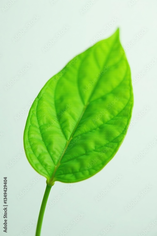 Obraz premium Macro shot of single leaf against white background, green, simple, plant