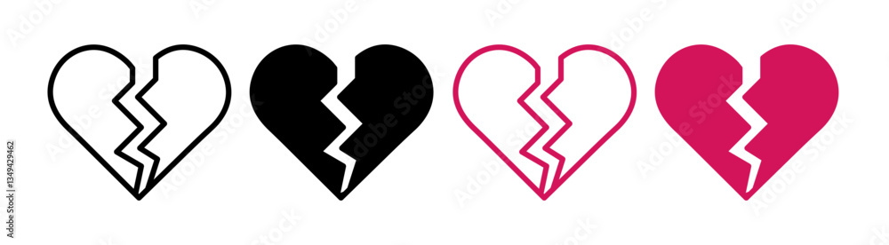 Broken heart icons pack. vector illustrations designs Broken heart icons pack. vector illustrations designs