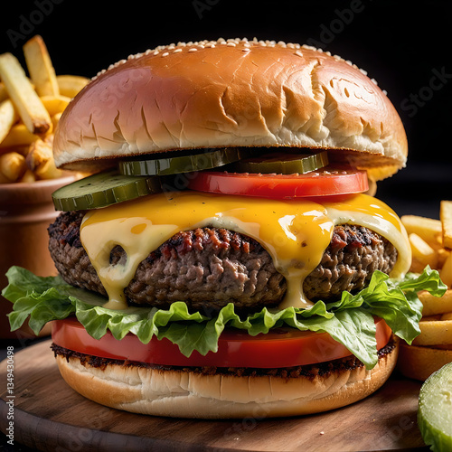 Perfectly Cooked Burger with Cheddar, Lettuce & Tomato