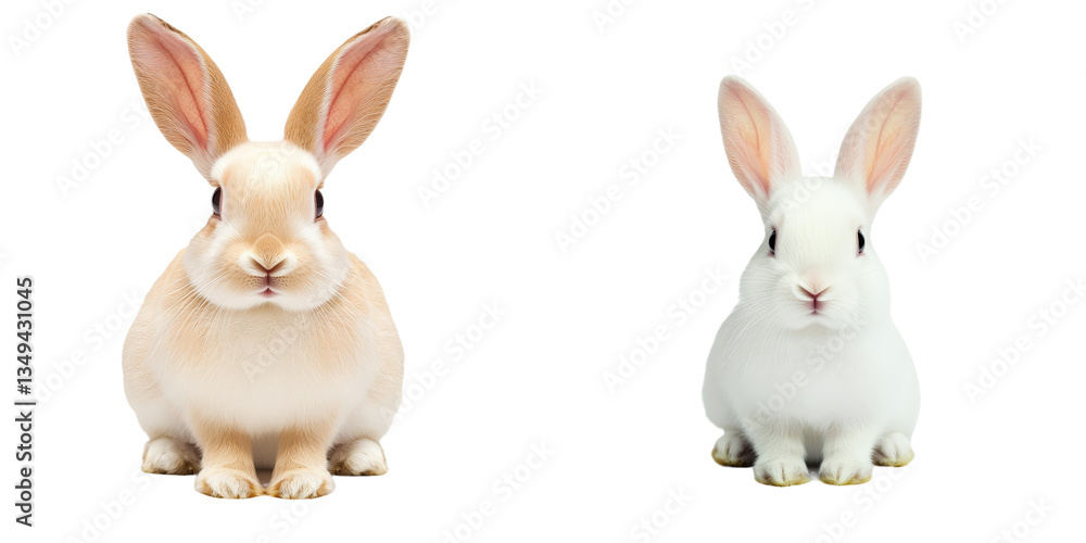 Obraz premium Cute Rabbits Sitting Side by Side on a White Background