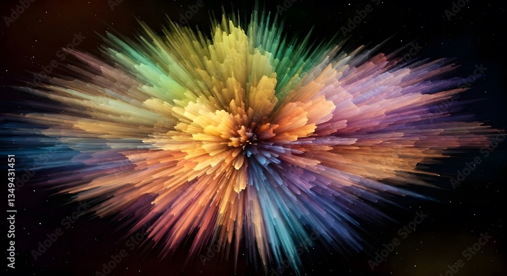Obraz premium A paint explosion resembling a colorful nebula in space, Ai Generated