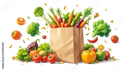 Illustration vectorielle d’un sac en papier avec légumes frais sur fond blanc.