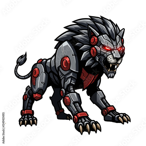 Cybernetic Lion Powerful Robotic Beast Illustration