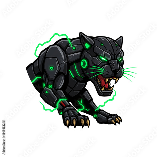 Cybernetic Panther Futuristic Black Panther in Robotic Armor with Neon Green Accents