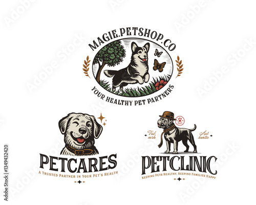 Vintage classic Dog health clinic care and petshop logo template